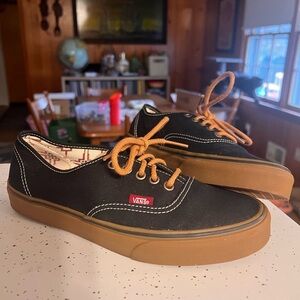 Vans Black Canvas Sneakers with Gum Sole and Tan Laces